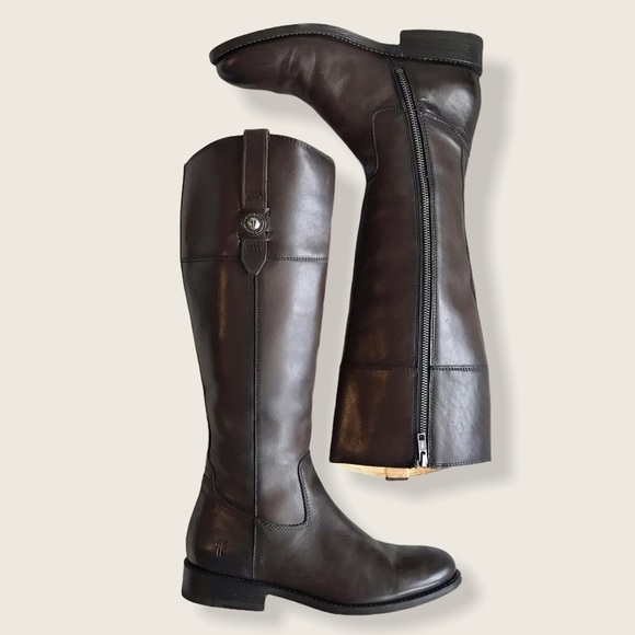 $399 Frye Jayden Button KneeHigh Brown Leather Equestrian Riding Cottoncore Boot - Picture 14 of 16
